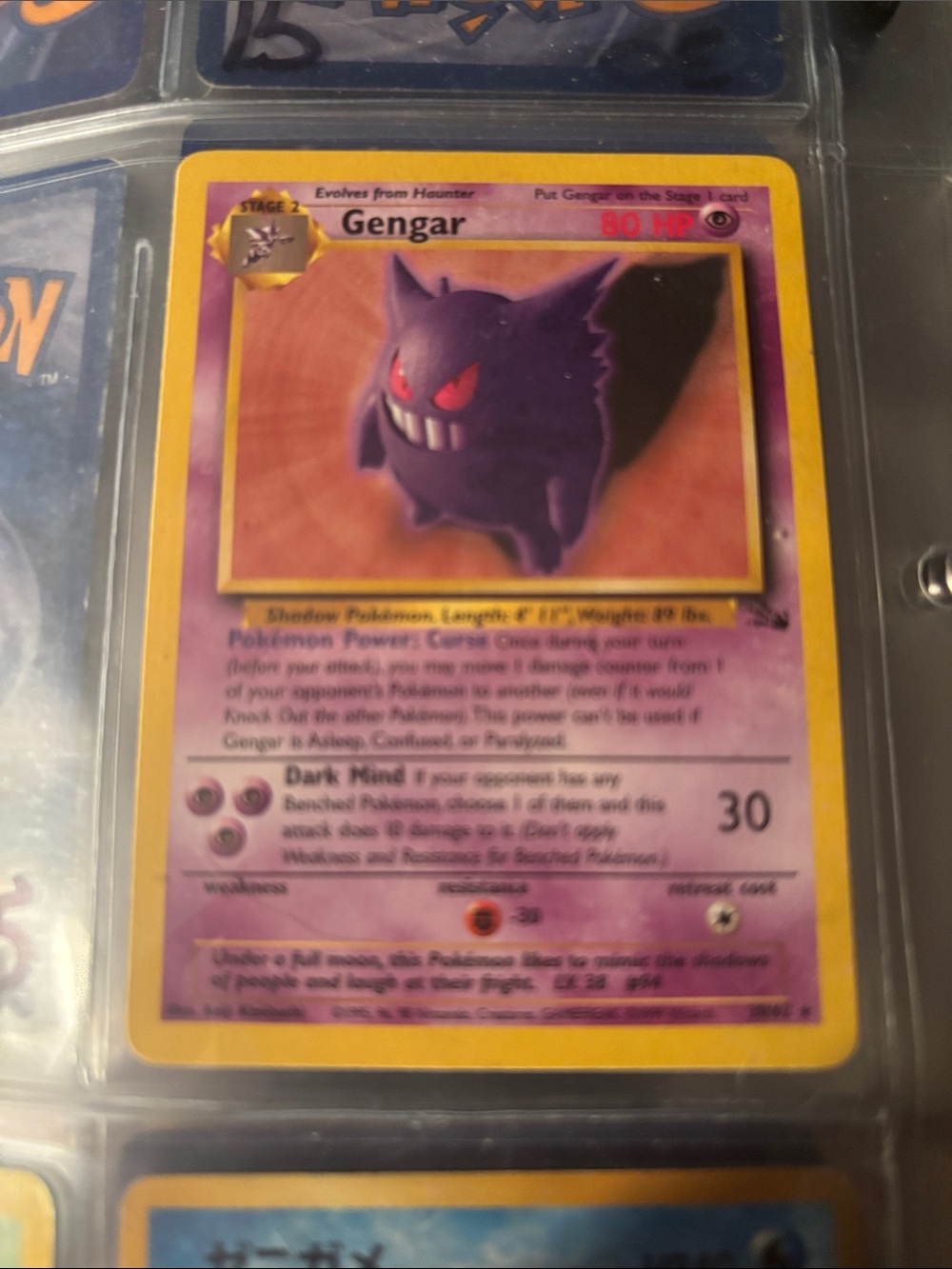 Pokemon Gengar Trading Card Purple and Yellow